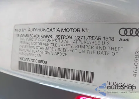 2016 Audi Tt 2.0T from USA, damaged, VIN TRUC5AFV7G1018836